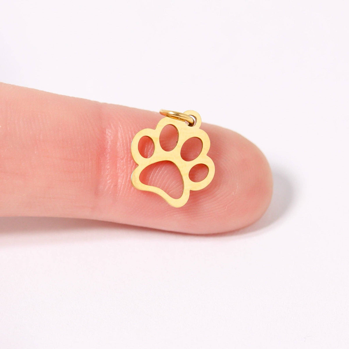 18K Gold PVD Stainless Steel Paw Print Charm: Gold