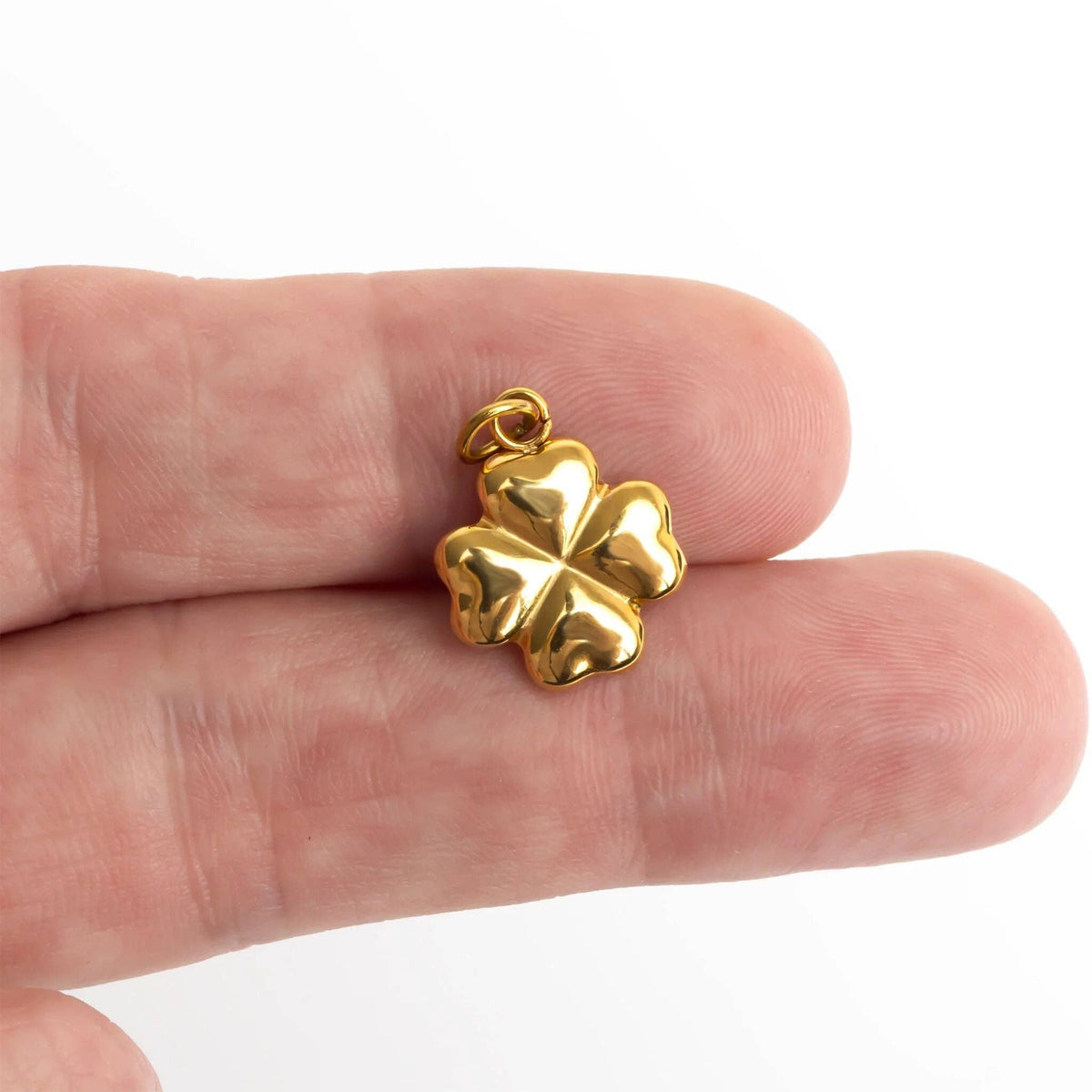 18K Gold PVD Stainless Steel Four Leaf Clover Charm: Gold