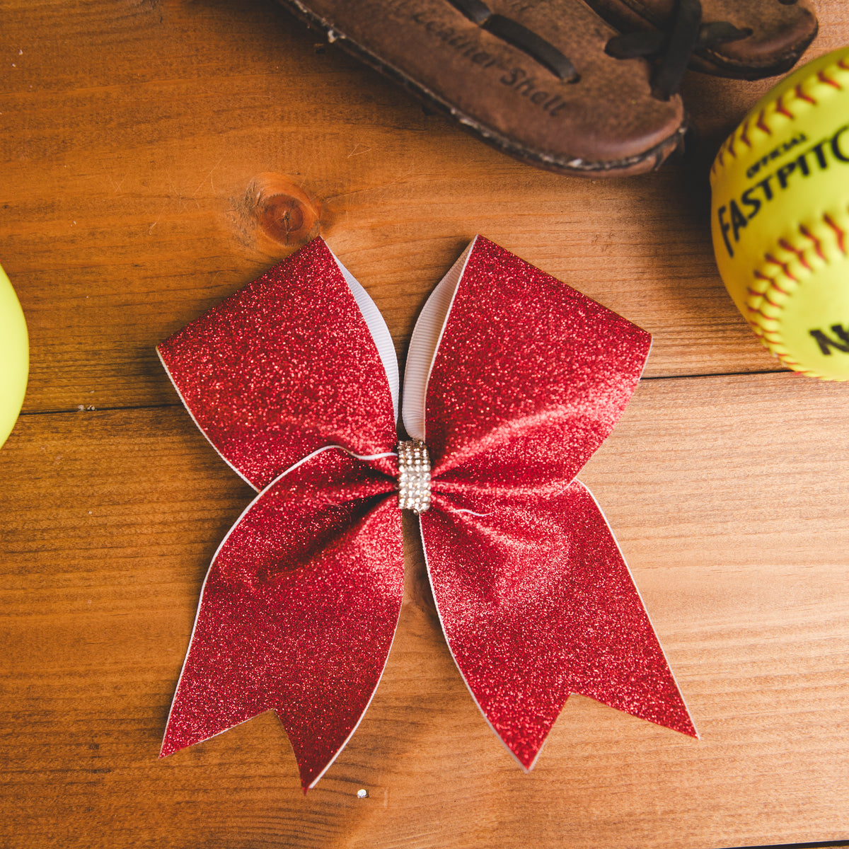Cheer- Red Glitter on White -Small