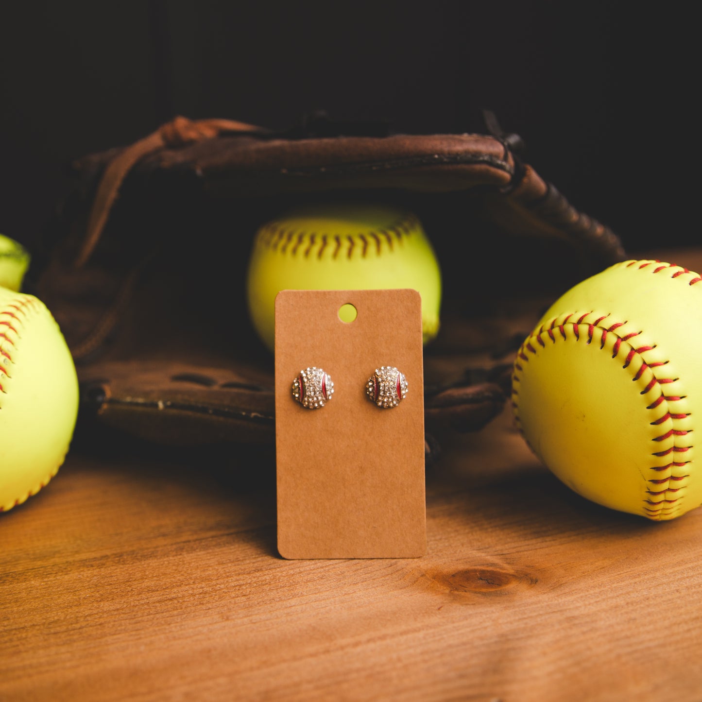 Earring - Bling Baseball Stud (silver)