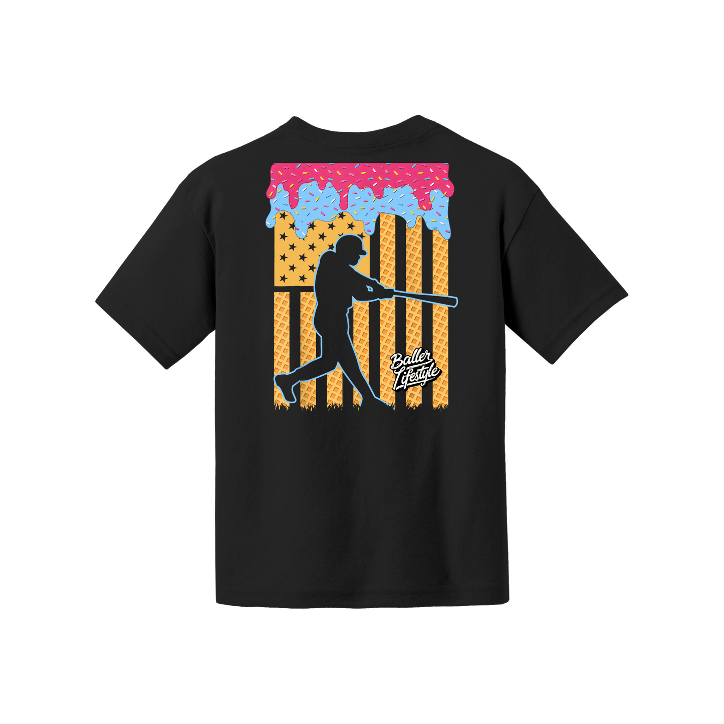 Baseball Drip American Flag Youth T-Shirt