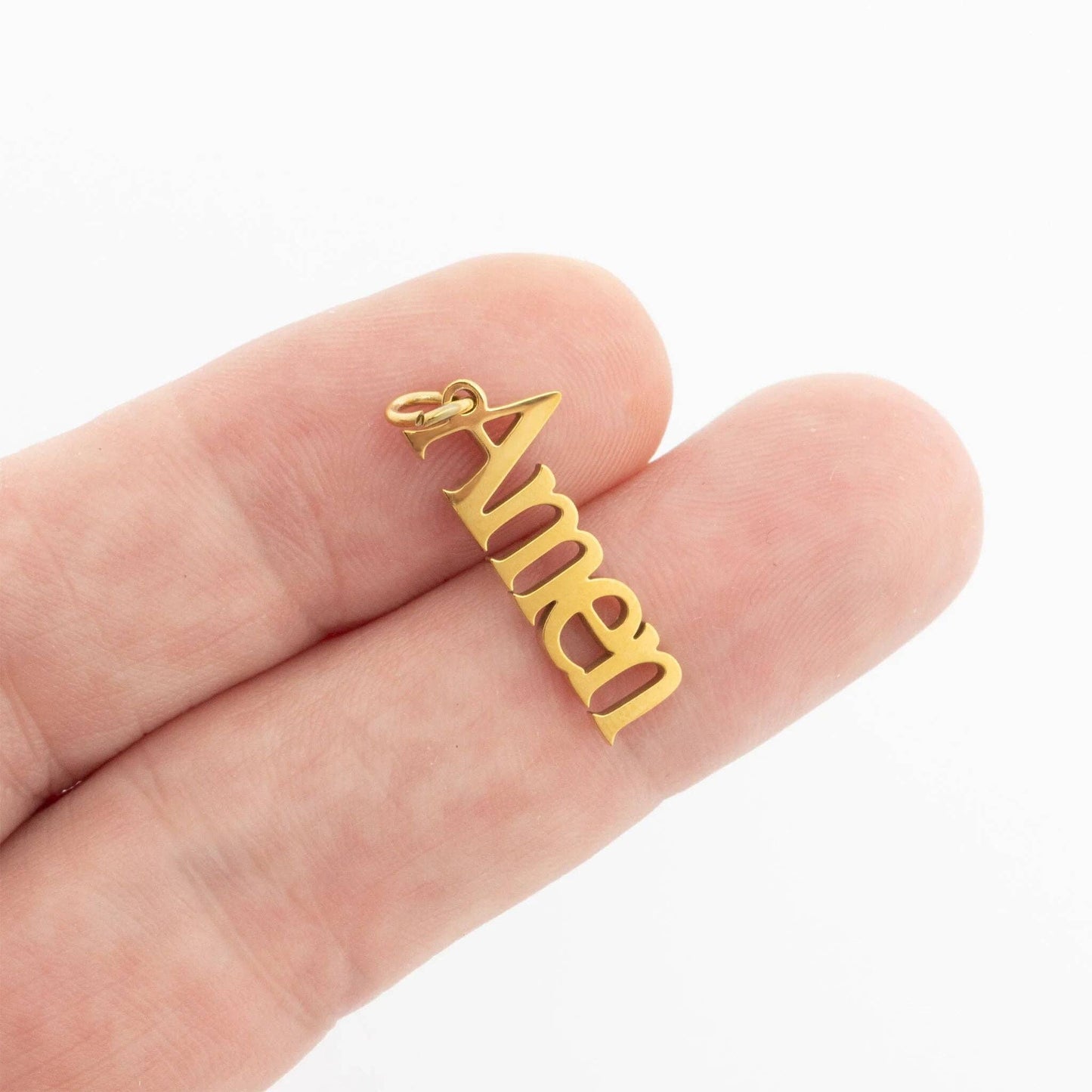 18K Gold PVD Stainless Steel Amen Word Charm: Gold