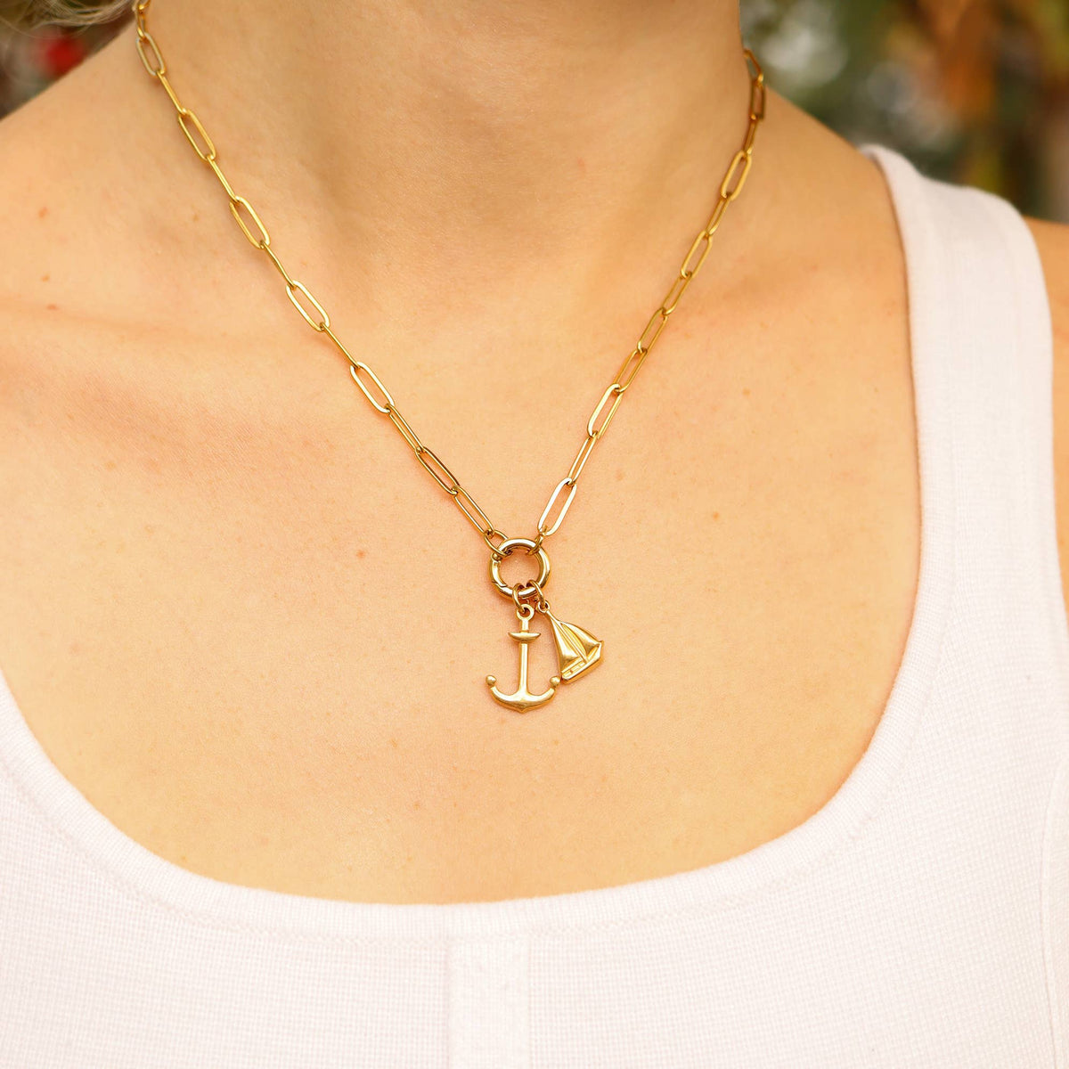 Stainless Steel Paperclip Carabiner Charm Holder Necklace: Gold / 16"+2"