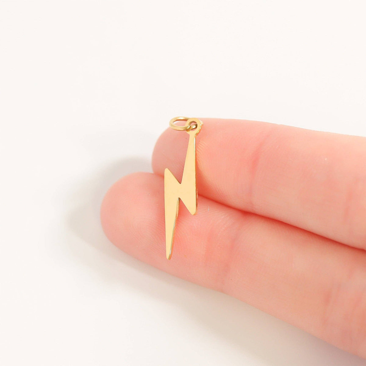 18K Gold PVD Stainless Steel Lightning Bolt Charm: Gold