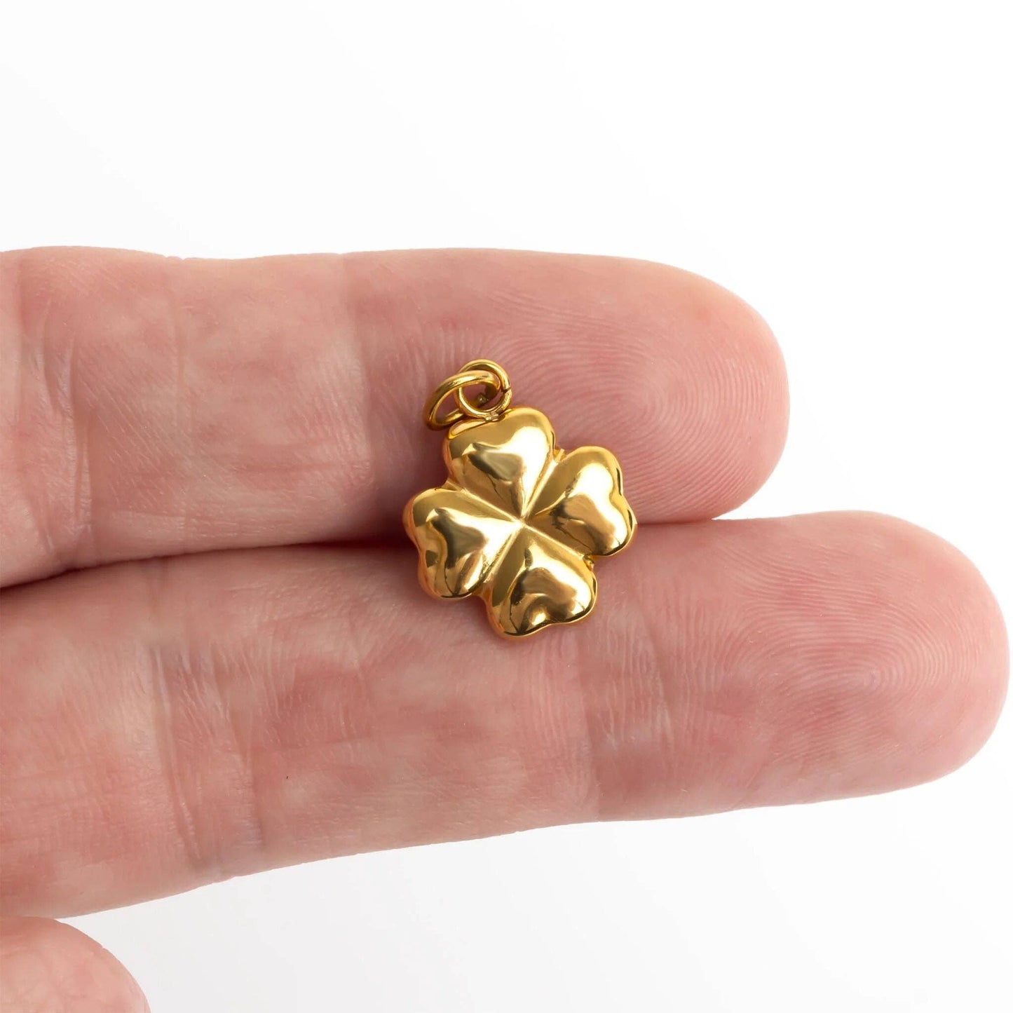 18K Gold PVD Stainless Steel Four Leaf Clover Charm: Gold