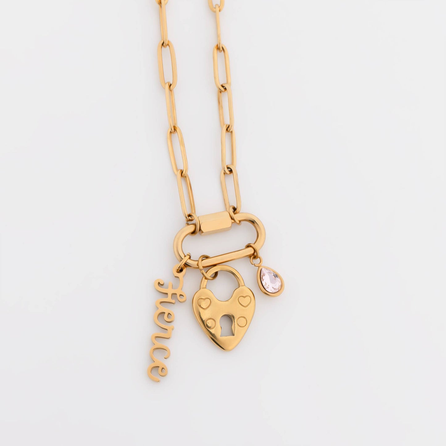 18K Gold PVD Paperclip Carabiner Necklace: Gold / 16+2"