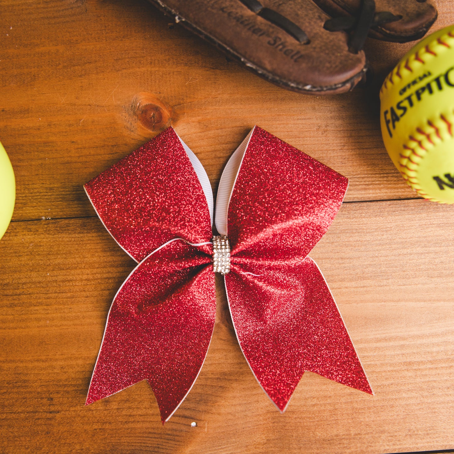 Cheer- Red Glitter on White -Small