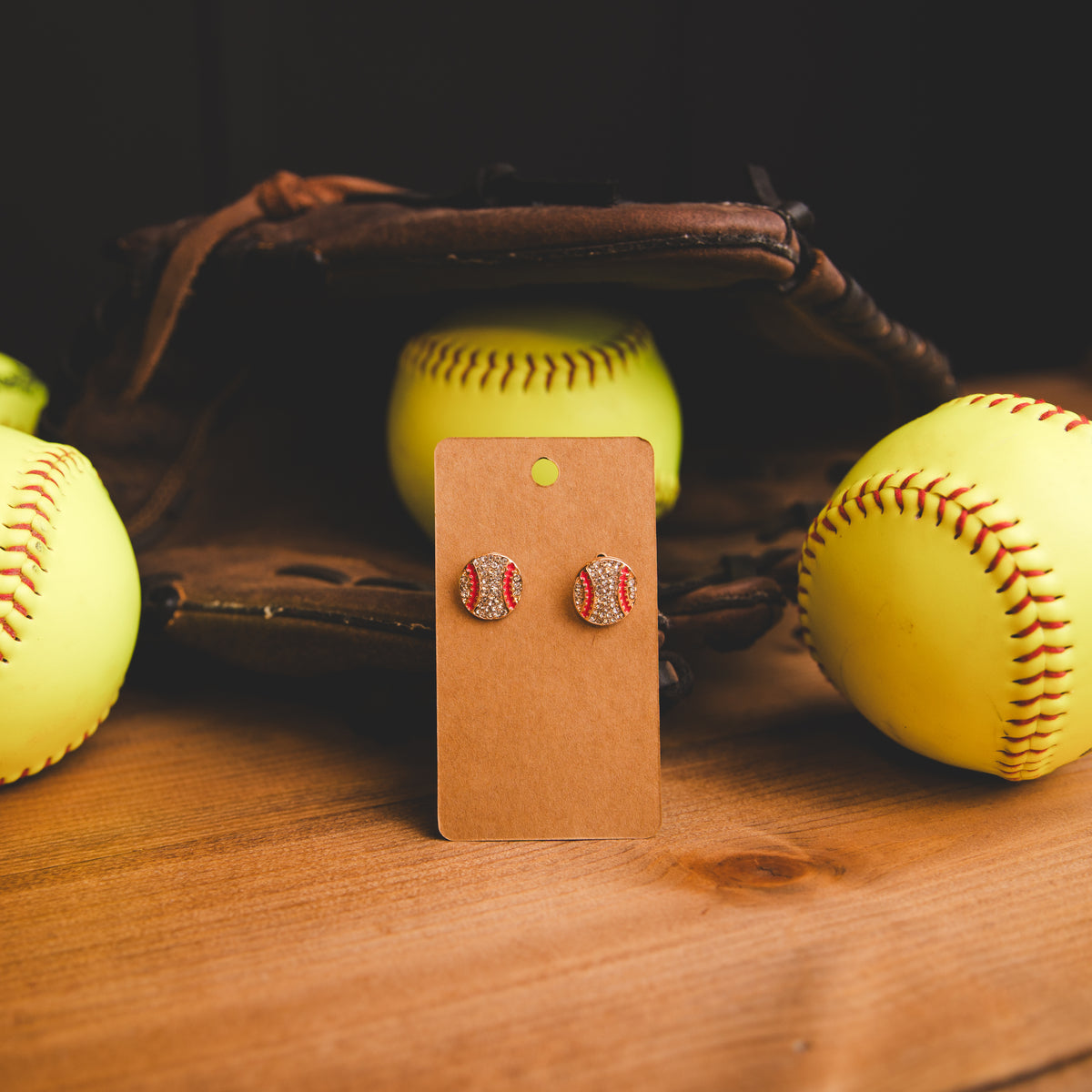 Earring - Bling Baseball Stud (gold)