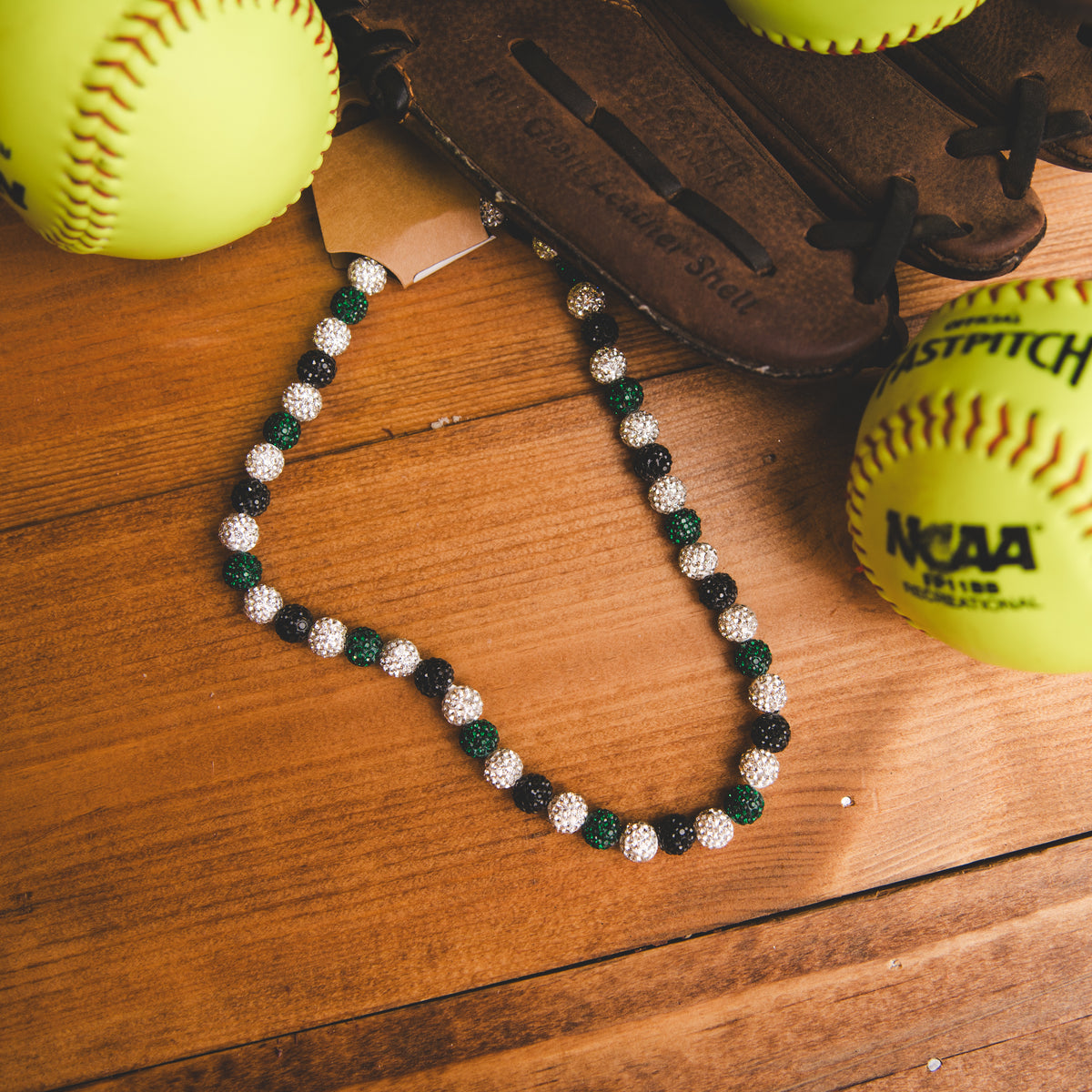 Baseball Bling Necklace - GrBW
