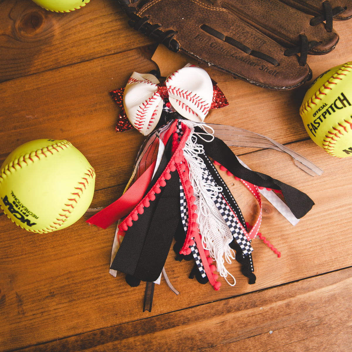 Bag Charm - Baseball Bow