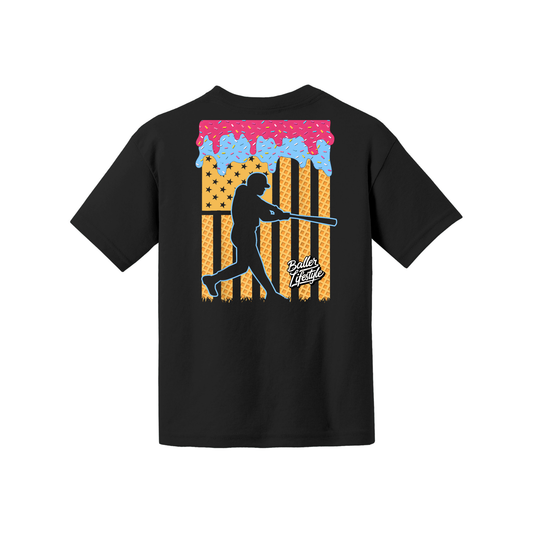 Baseball Drip American Flag Youth T-Shirt